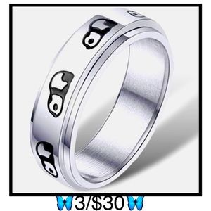 Panda Bear Stainless Steel Fidget Spinner Ring, size 8